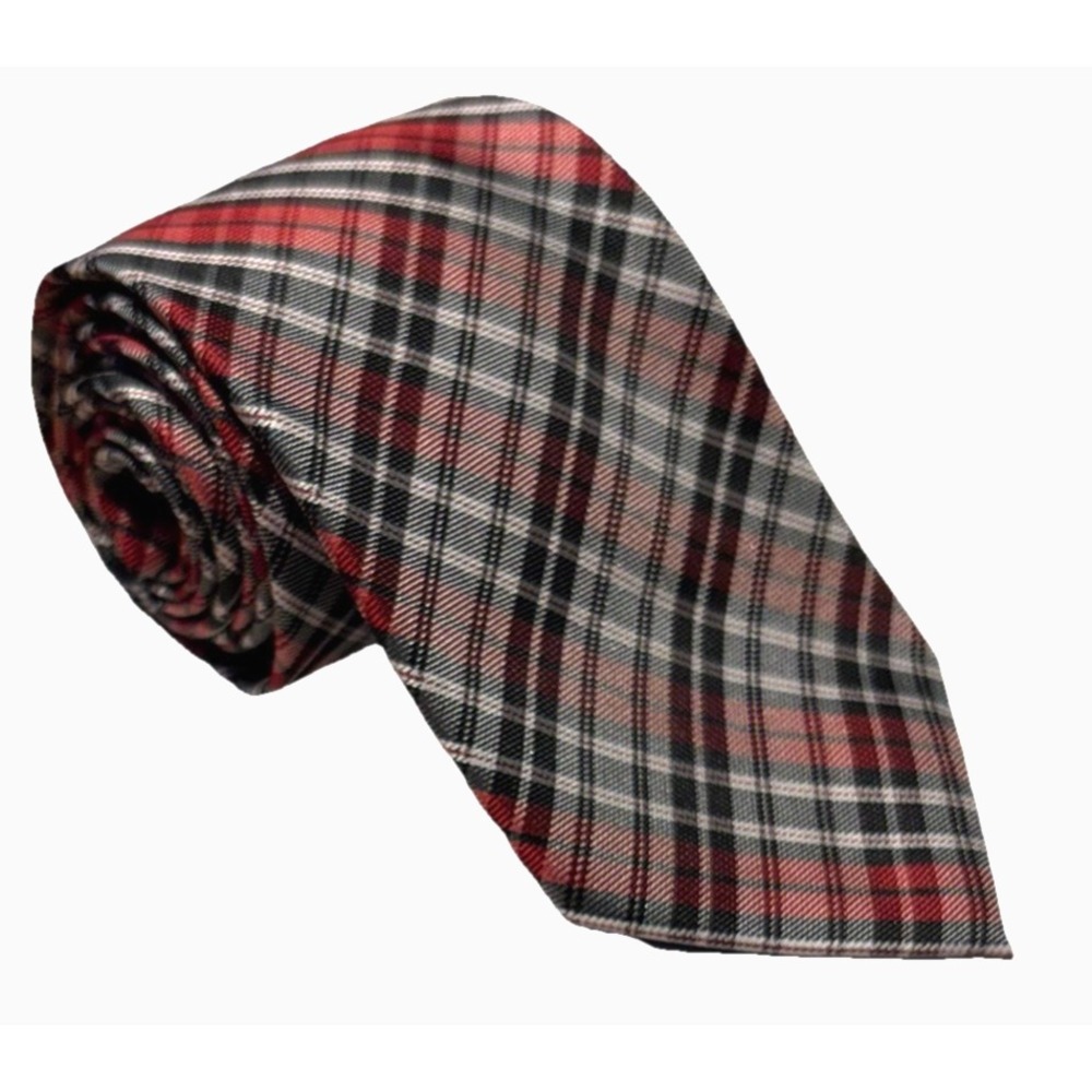 Pierre Cardin Tie Necktie Men's Plaid Tartan Red Black White Length 58 in Long